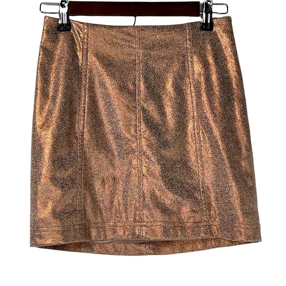 Free People Dresses & Skirts - Free People Metallic Rose Gold Copper Glitter Faux Suede Zip Mini Skirt Size 0